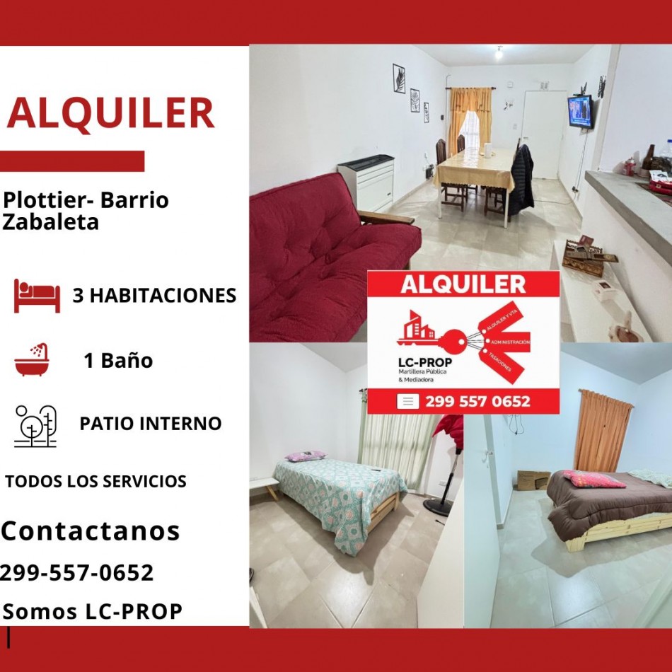 DPTO AMOBLADO DE 3 DORMITORIOS- BARRIO ZABALETA