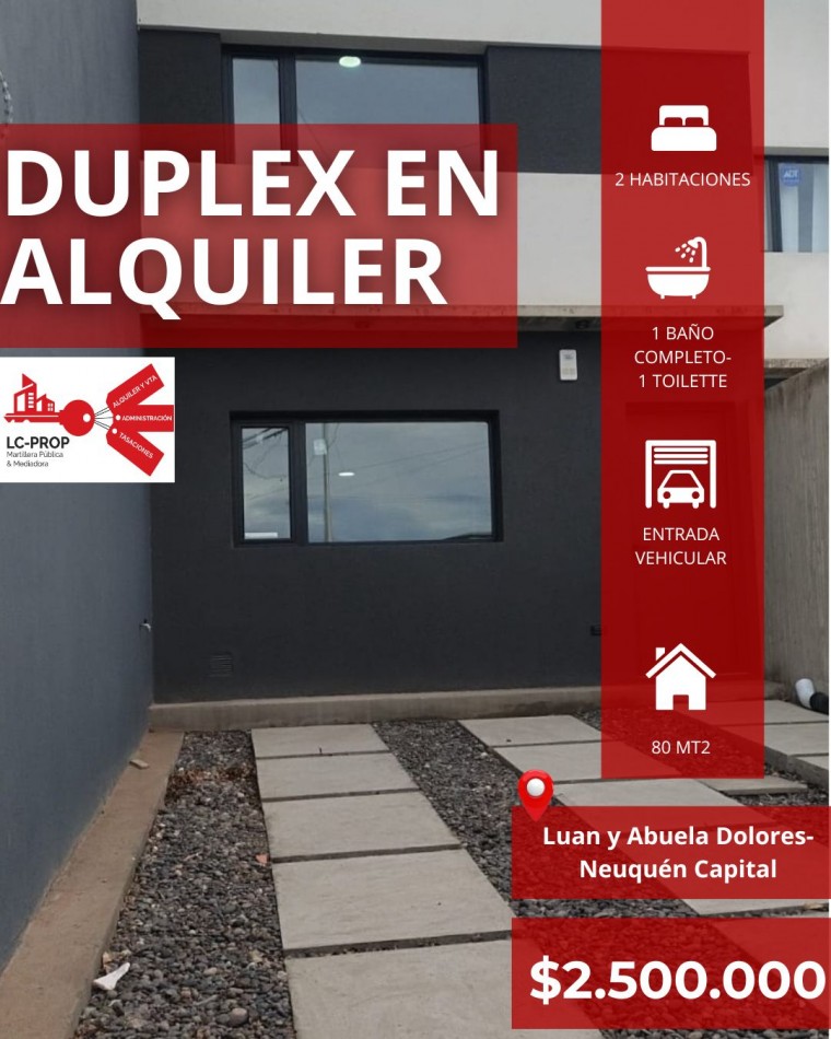 LC PROP ALQUILA- Duplex a Estrenar, 2 Habitaciones- Barrio Terrazas- Neuquen Capital
