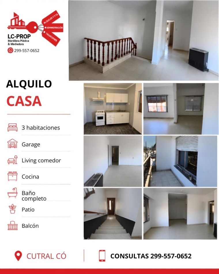 LC PROP ALQUILA- Casa 3 habitaciones- Cutral Co